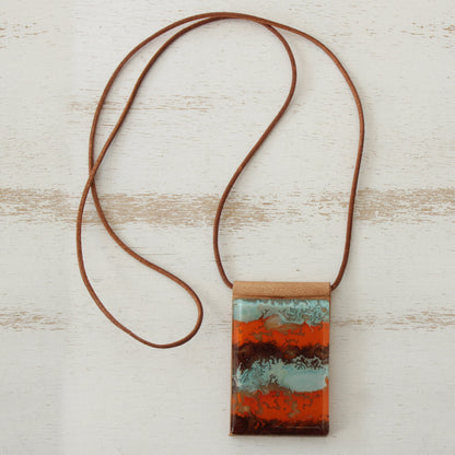 Waves of Fire Glass & Leather Pendant Necklace
