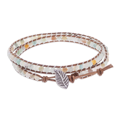 Hill Tribe Dew in Brown Natural Quartz Beaded Wrap Bracelet in Brown from Thailand