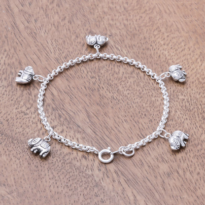 Elephant Marvel Sterling Silver Elephant Charm Bracelet from Thailand