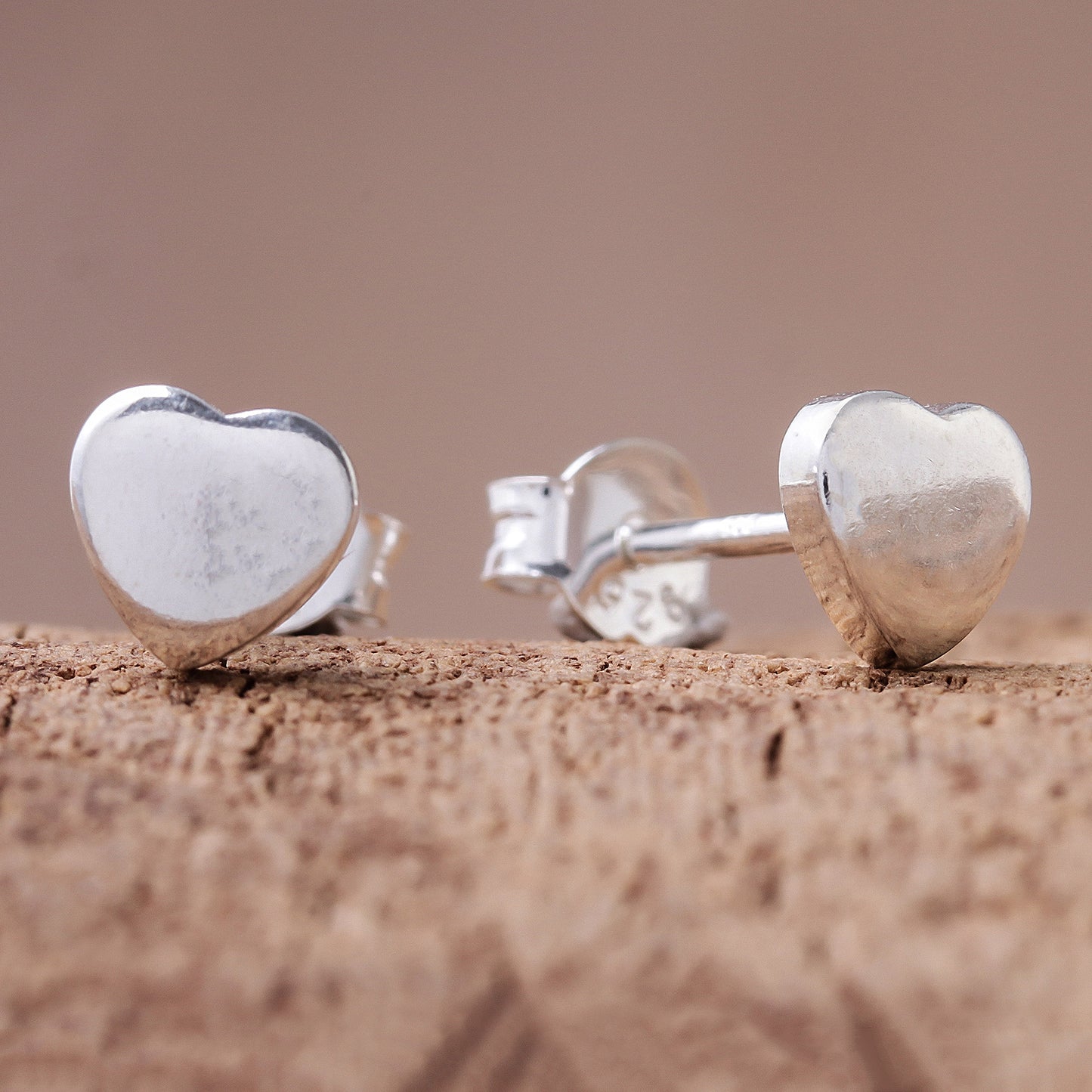 Simple Hearts Heart-Shaped Sterling Silver Stud Earrings from Thailand