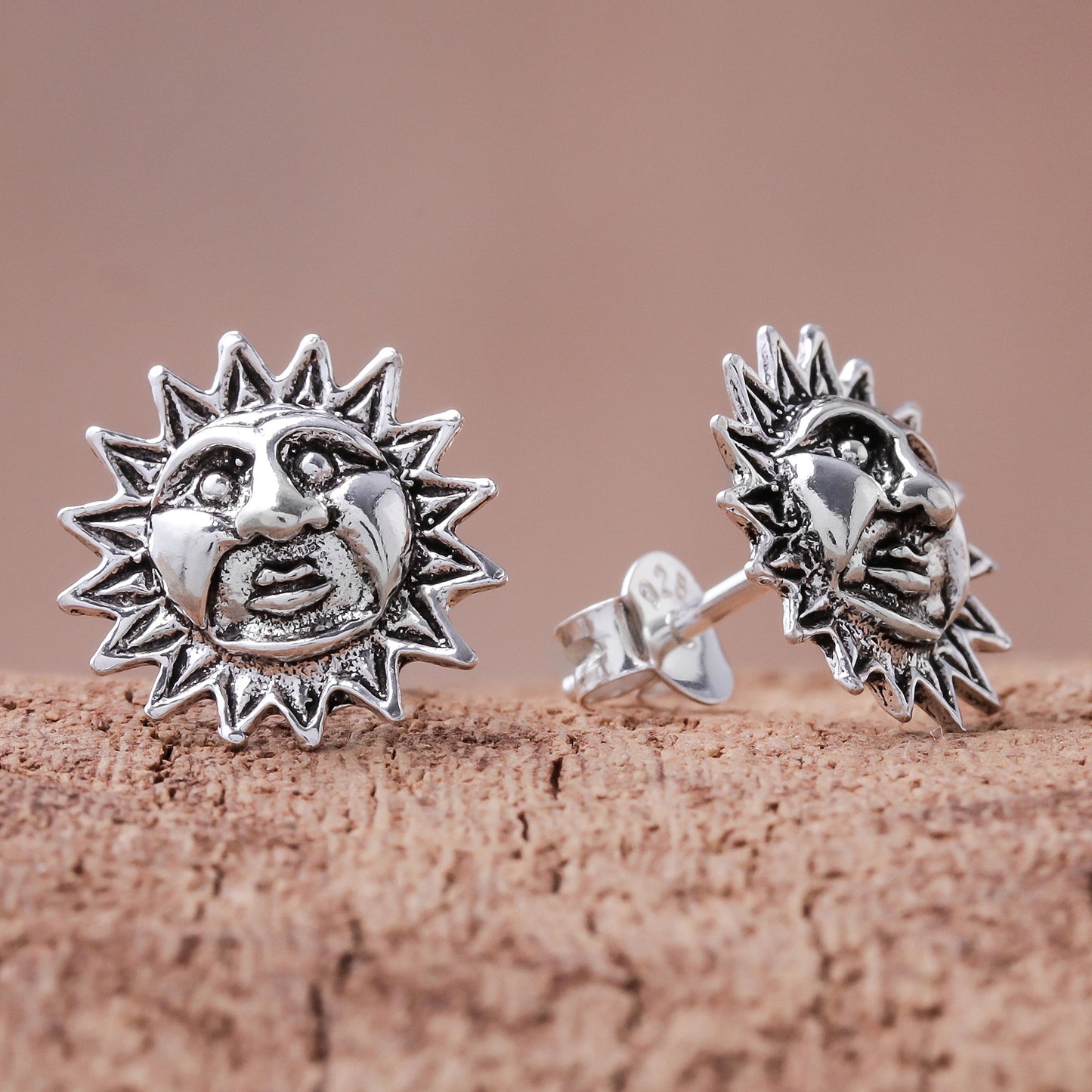 Whimsical Suns Sterling Silver Sun Stud Earrings from Thailand