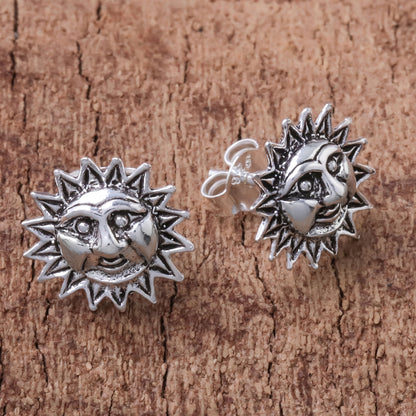 Whimsical Suns Sterling Silver Sun Stud Earrings from Thailand