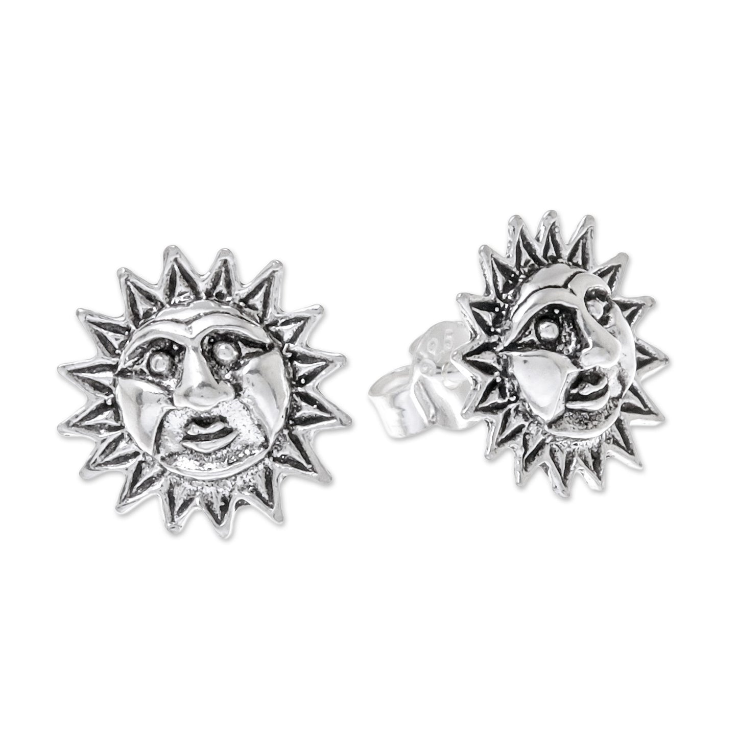 Whimsical Suns Sterling Silver Sun Stud Earrings from Thailand