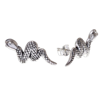 Cute Snakes Sterling Silver Snake Button Earrings from Thailand