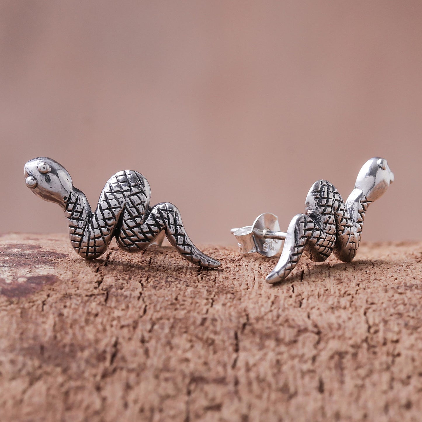 Cute Snakes Sterling Silver Snake Button Earrings from Thailand