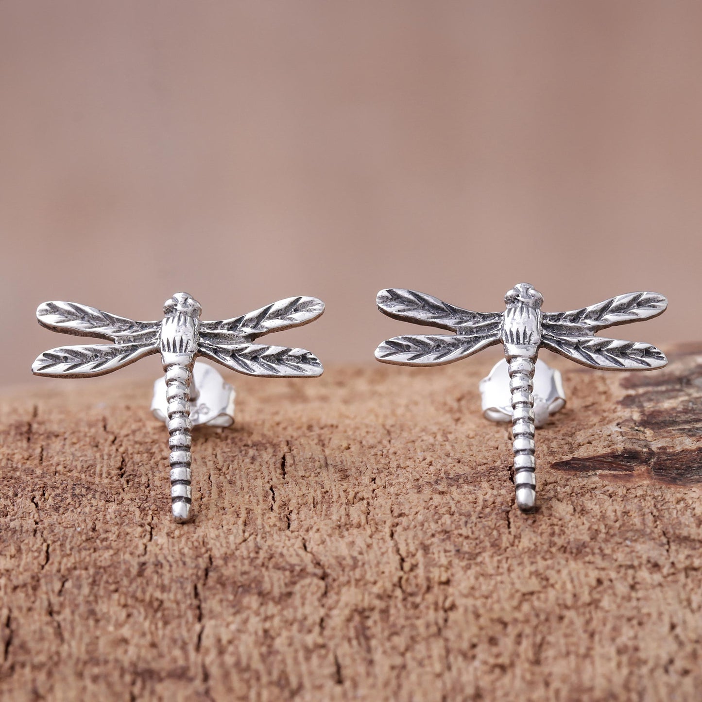 Dragonfly Buzz Sterling Silver Dragonfly Button Earrings from Thailand