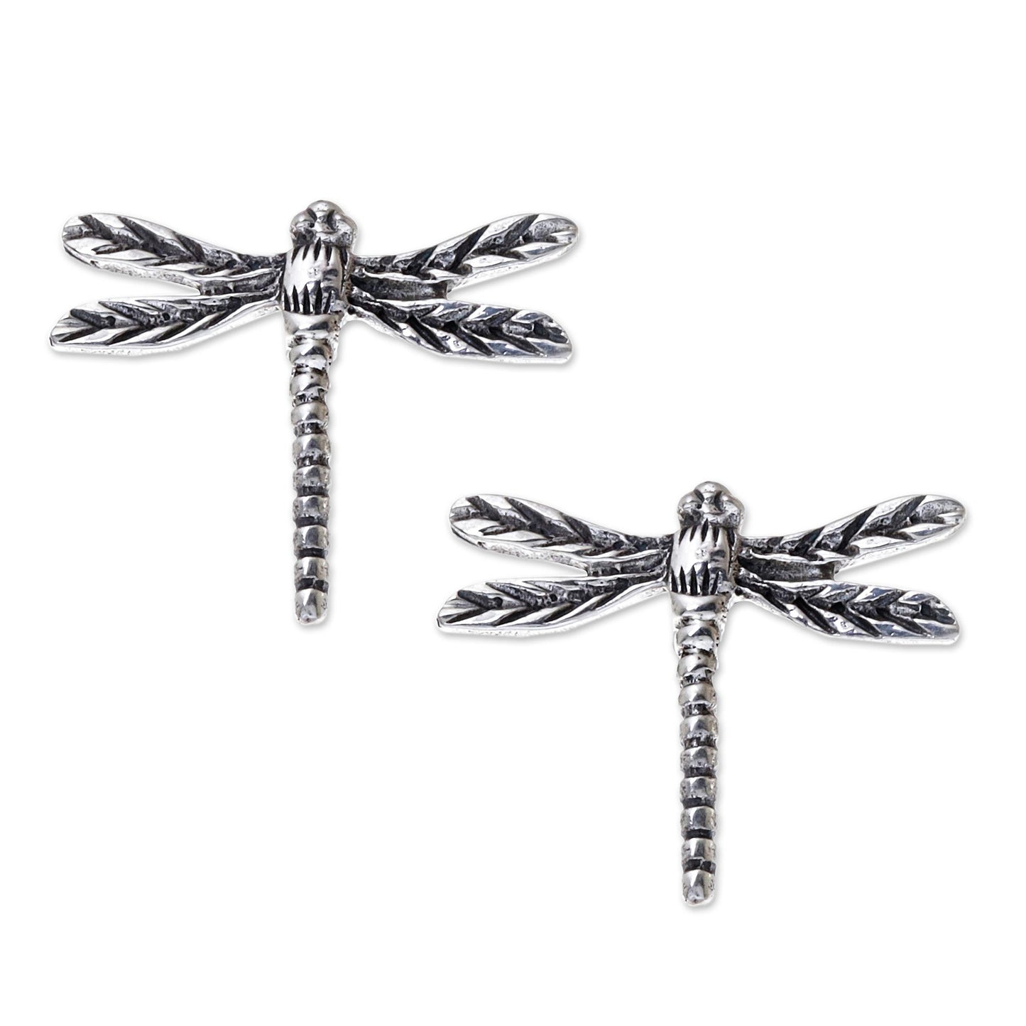 Dragonfly Buzz Sterling Silver Dragonfly Button Earrings from Thailand