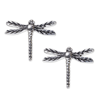 Dragonfly Buzz Sterling Silver Dragonfly Button Earrings from Thailand