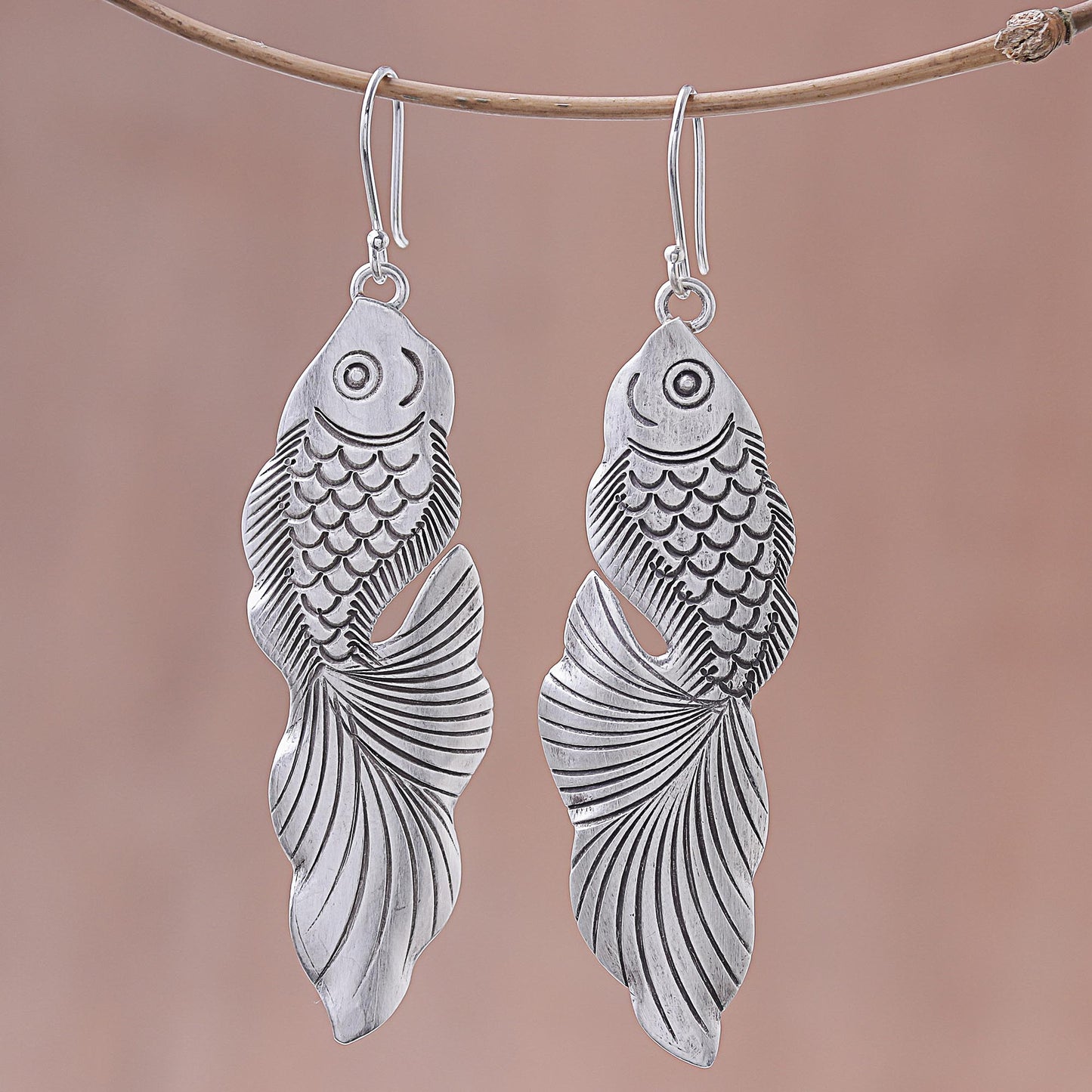 Goldfish Bliss Sterling Silver Goldfish Dangle Earrings from Thailand