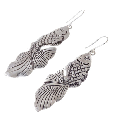 Goldfish Bliss Sterling Silver Goldfish Dangle Earrings from Thailand