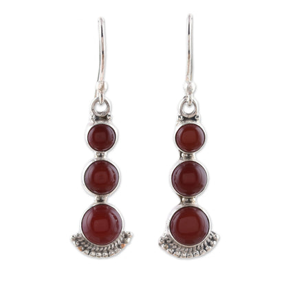 Triple Gleam Round Carnelian and Sterling Silver Dangle Earrings