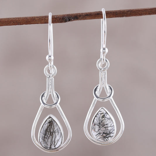 Droplet Flair Drop-Shaped Rutilated Quartz Dangle Earrings from India