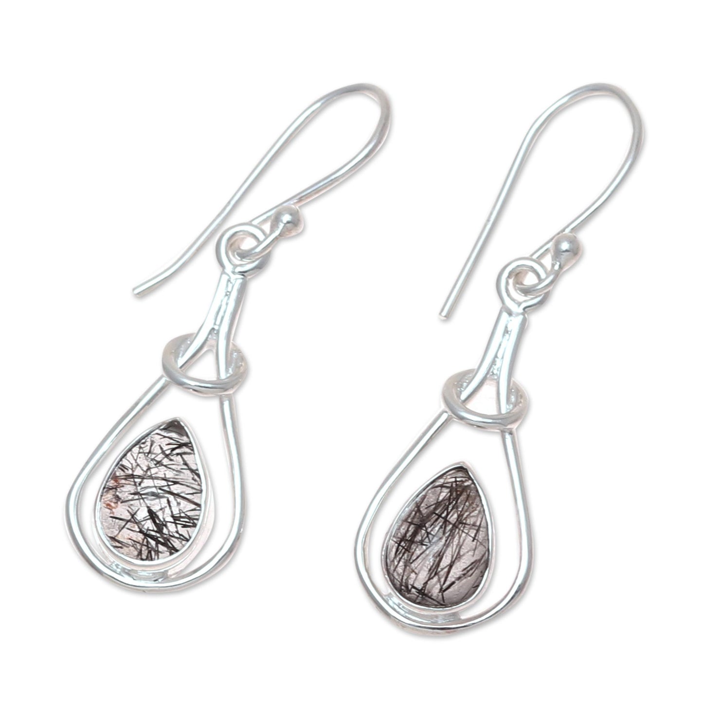 Droplet Flair Drop-Shaped Rutilated Quartz Dangle Earrings from India