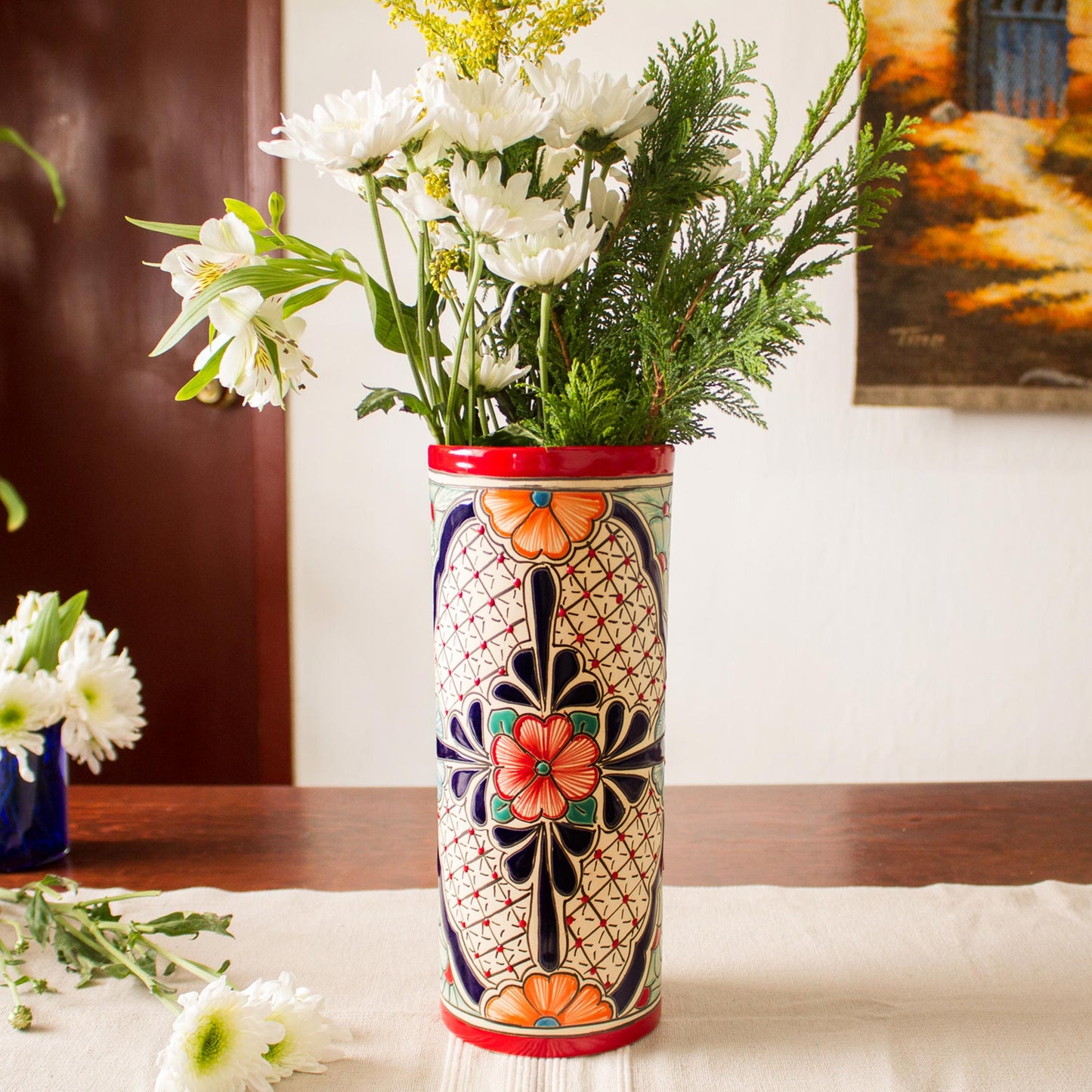 Floral Desire Handmade Floral Talavaera Ceramic Vase from Mexico