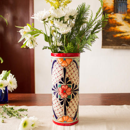 Floral Desire Handmade Floral Talavaera Ceramic Vase from Mexico