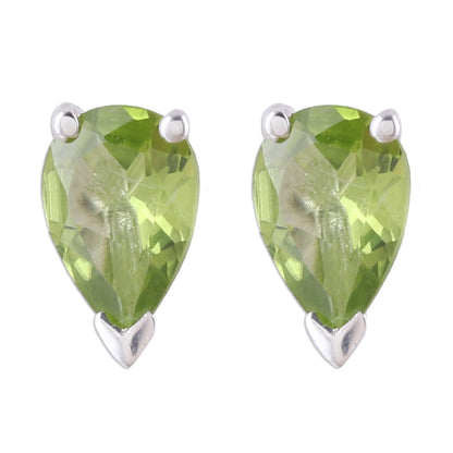 Verdant Gleam Faceted Peridot Stud Earrings Crafted in India