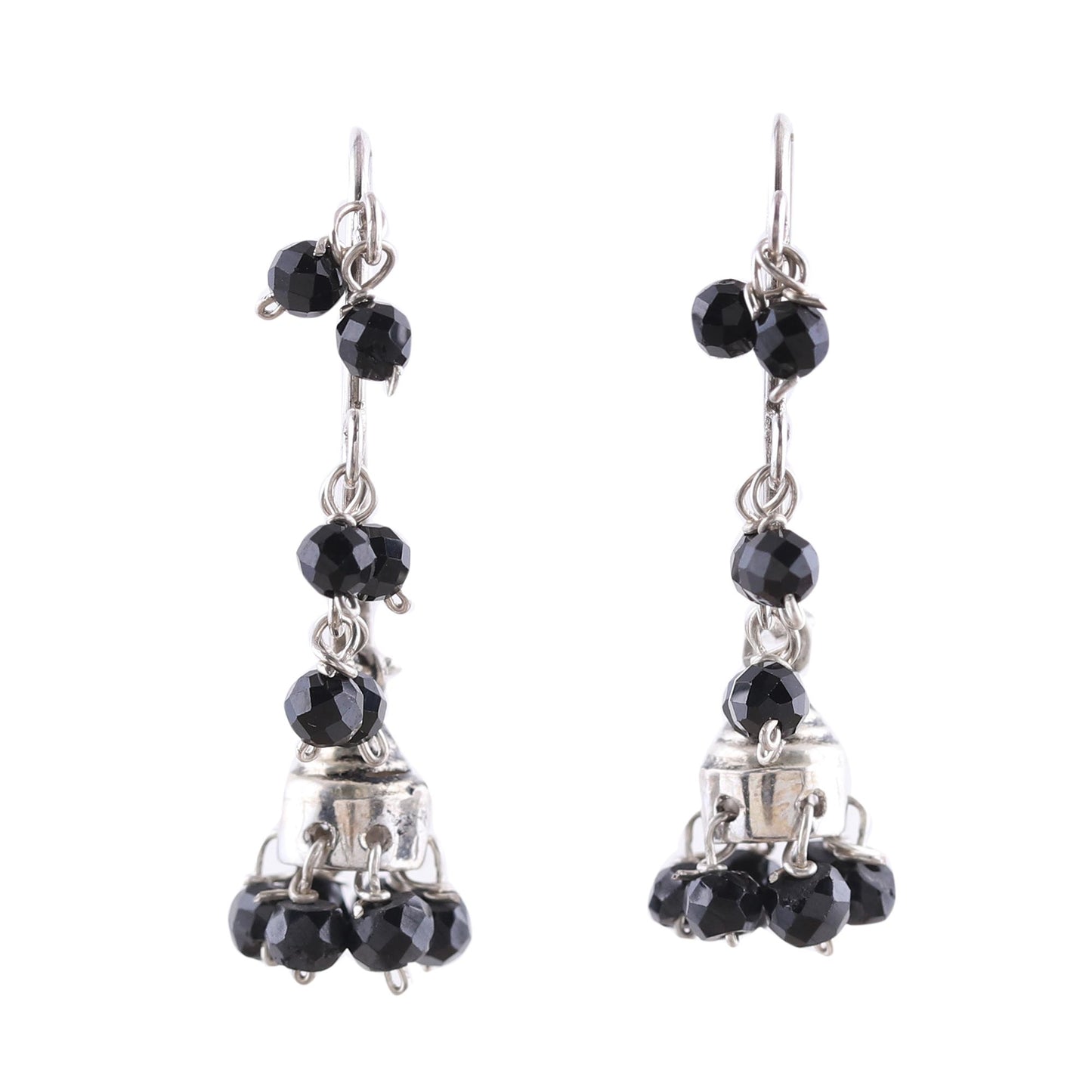 Music Faceted Onyx Chandelier Earrings from India