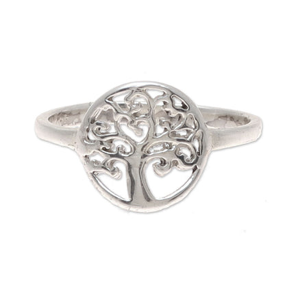 Framed Tree Tree-Themed Sterling Silver Band Ring from India