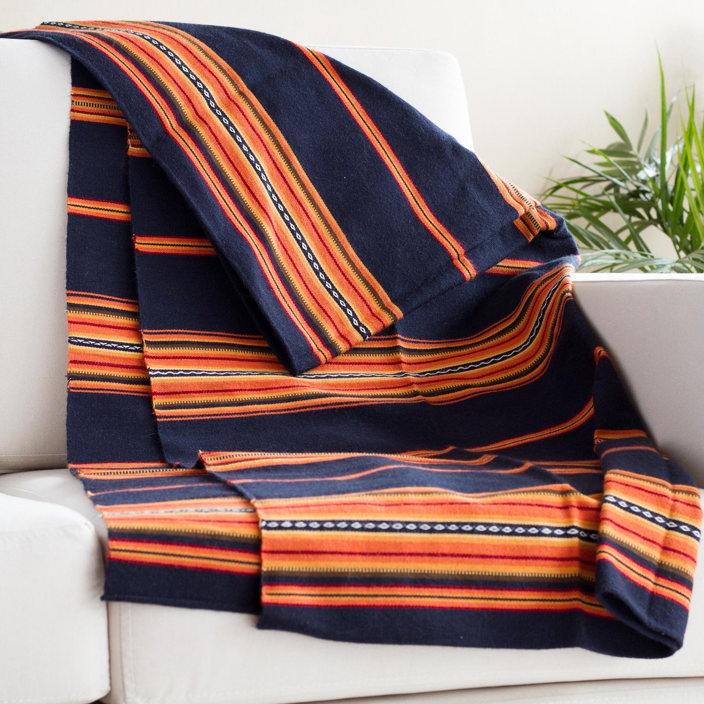 Inca Comfort Handwoven Alpaca Blend Throw in Midnight and Sunrise