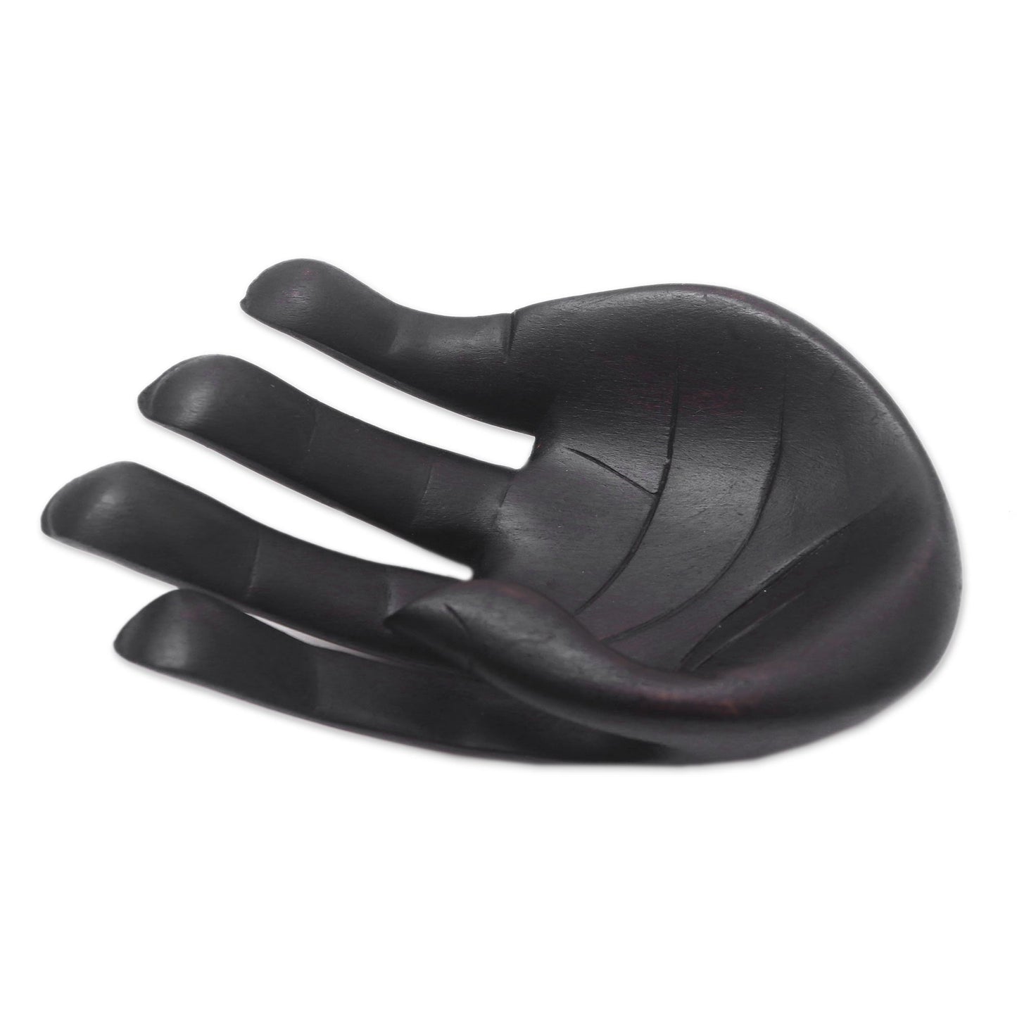 Black Palm Hand-Carved Wood Sculpture of a Hand in Black from Indonesia