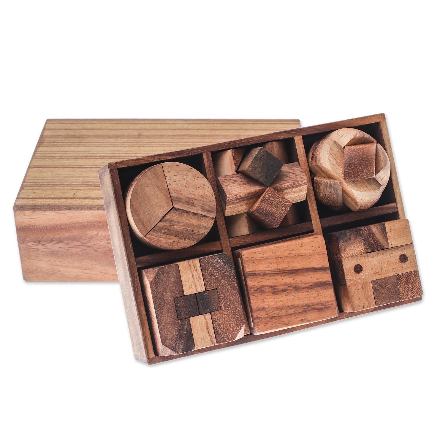 Beautiful Challenge Raintree Wood Puzzle Set from Thailand (6 Piece)