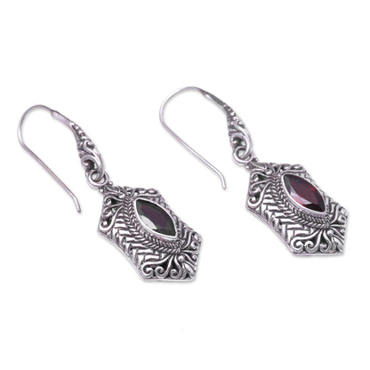 Sanur Elegance Weave Pattern Garnet Dangle Earrings from Bali