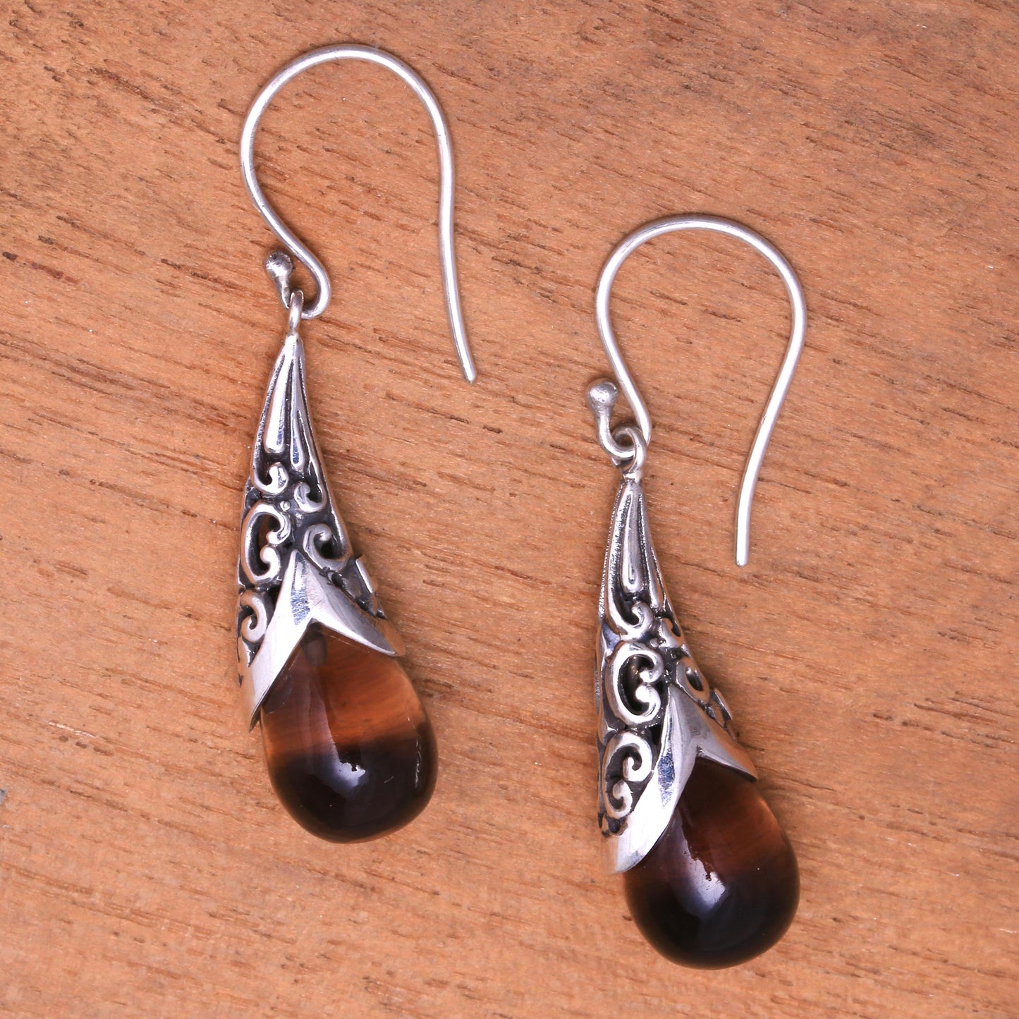 Sanur Elegance Weave Pattern Smoky Quartz Dangle Earrings from Bali