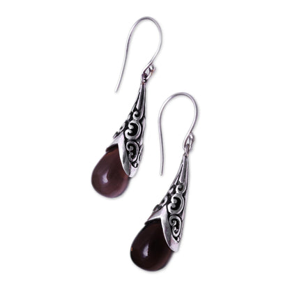 Sanur Elegance Weave Pattern Smoky Quartz Dangle Earrings from Bali