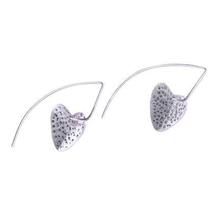 Speckled Hearts Sterling Silver heart Drop Earrings from Bali