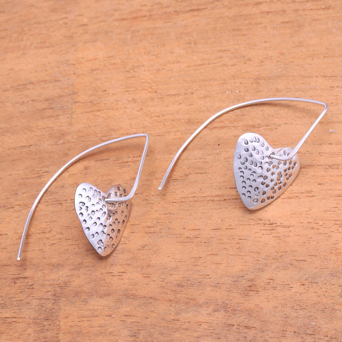Speckled Hearts Sterling Silver heart Drop Earrings from Bali