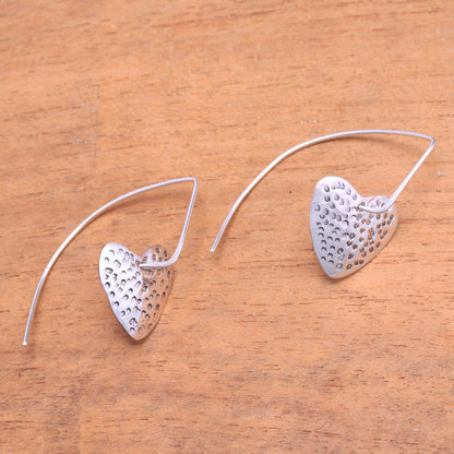 Speckled Hearts Sterling Silver heart Drop Earrings from Bali