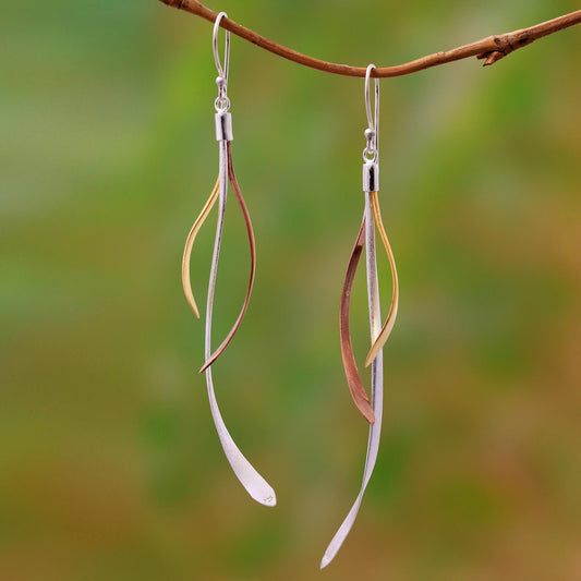 Jimbaran Tendrils Gold and Rose Gold Accent Sterling Silver Earrings from Bali