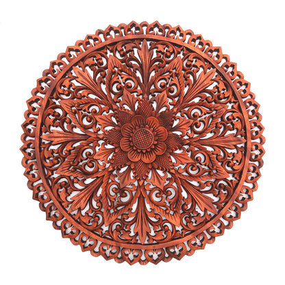 Gallant Flower Hand Carved Flower Motif Suar Wood Wall Relief Panel