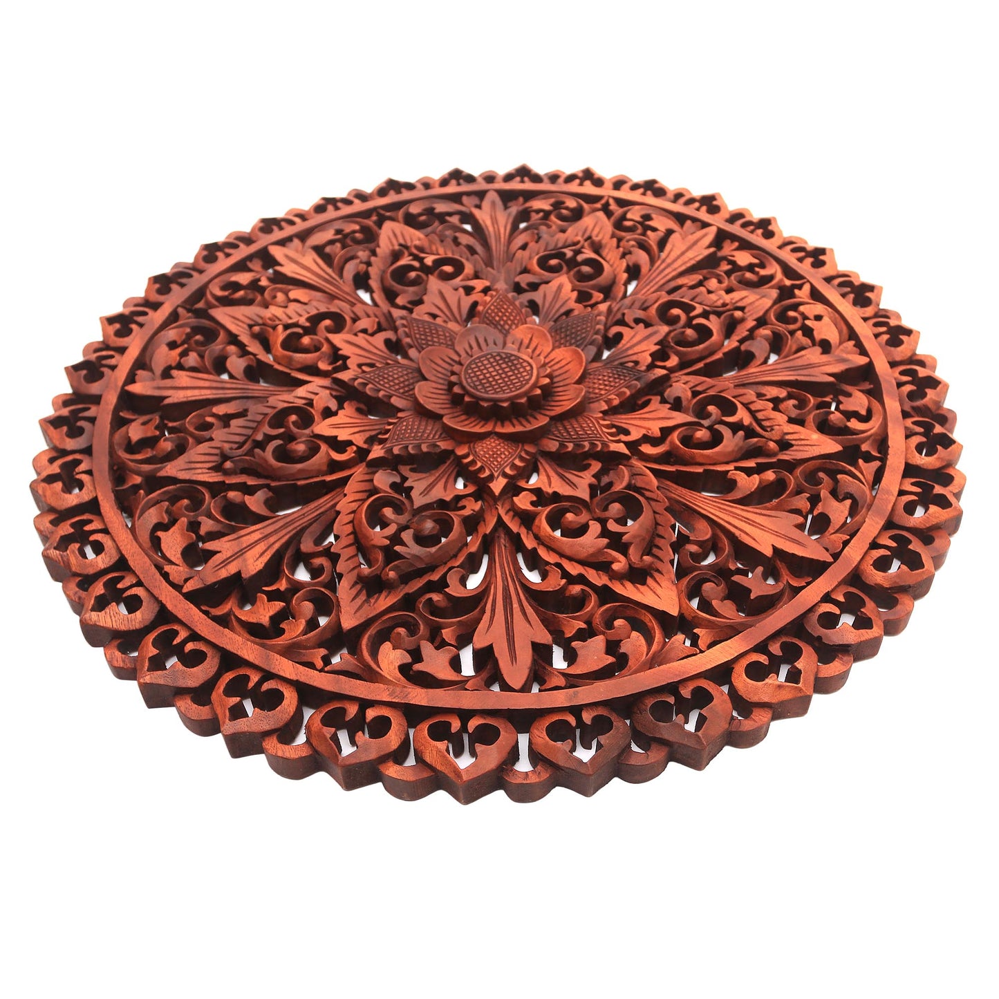 Gallant Flower Hand Carved Flower Motif Suar Wood Wall Relief Panel