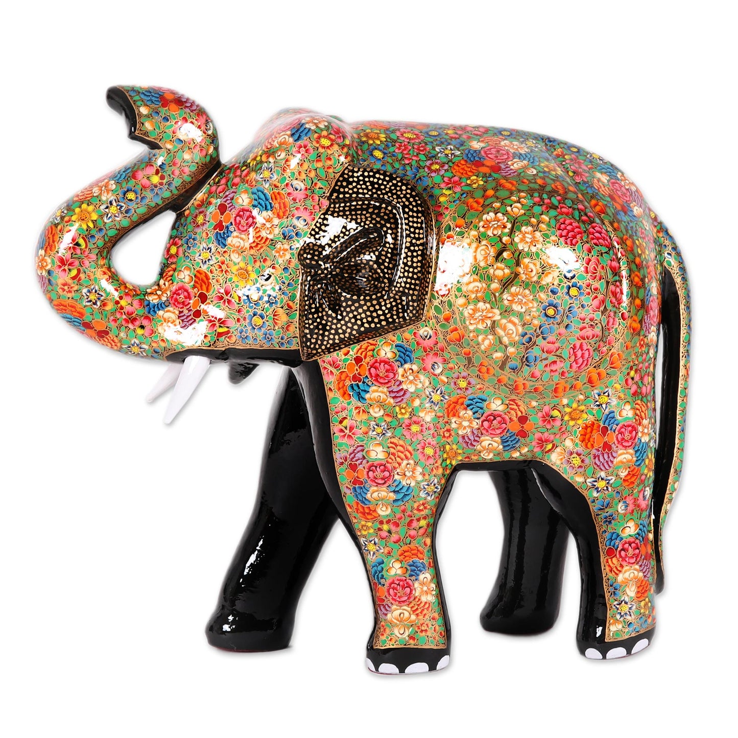 Royal Greeting Hand-Painted Floral Elephant Papier Mache Sculpture