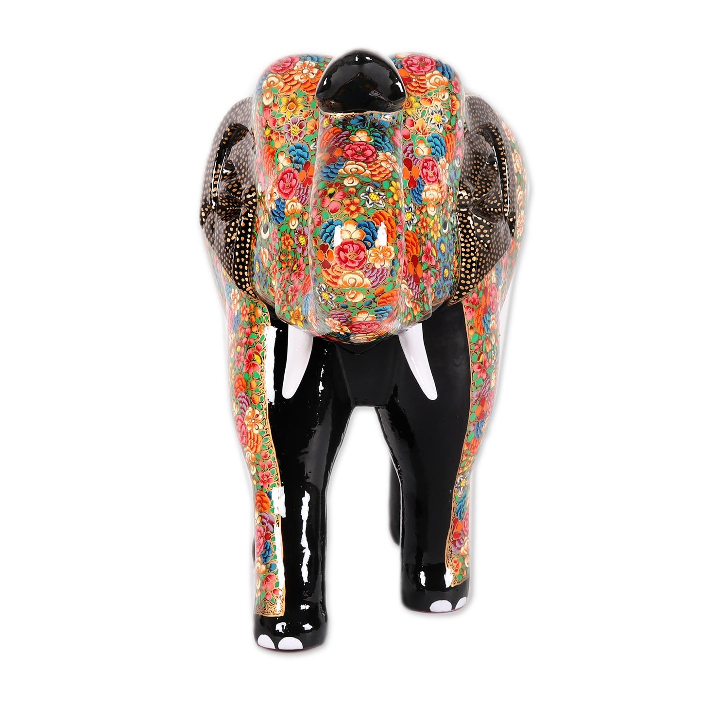 Royal Greeting Hand-Painted Floral Elephant Papier Mache Sculpture