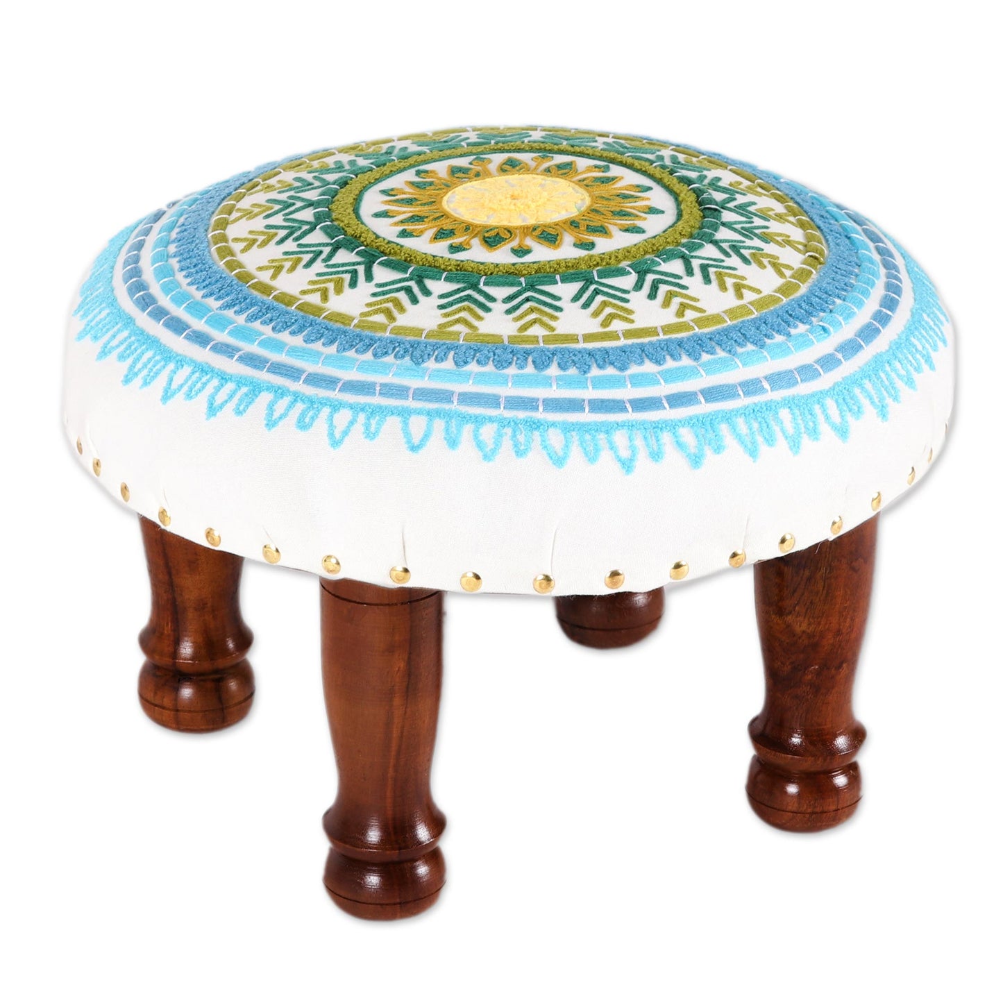 Rajasthani Mandala Floral Embroidered Cotton Stool from India