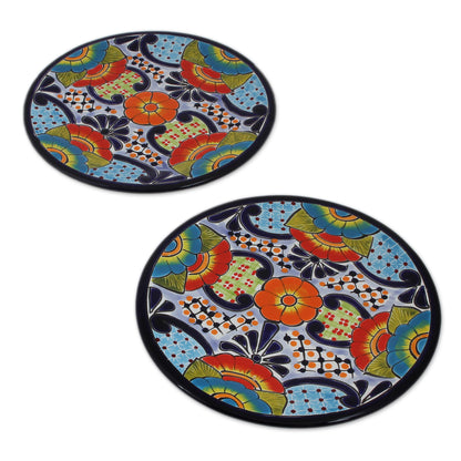 Raining Flowers Talavera Ceramic Salad Plates from Mexico (Pair)