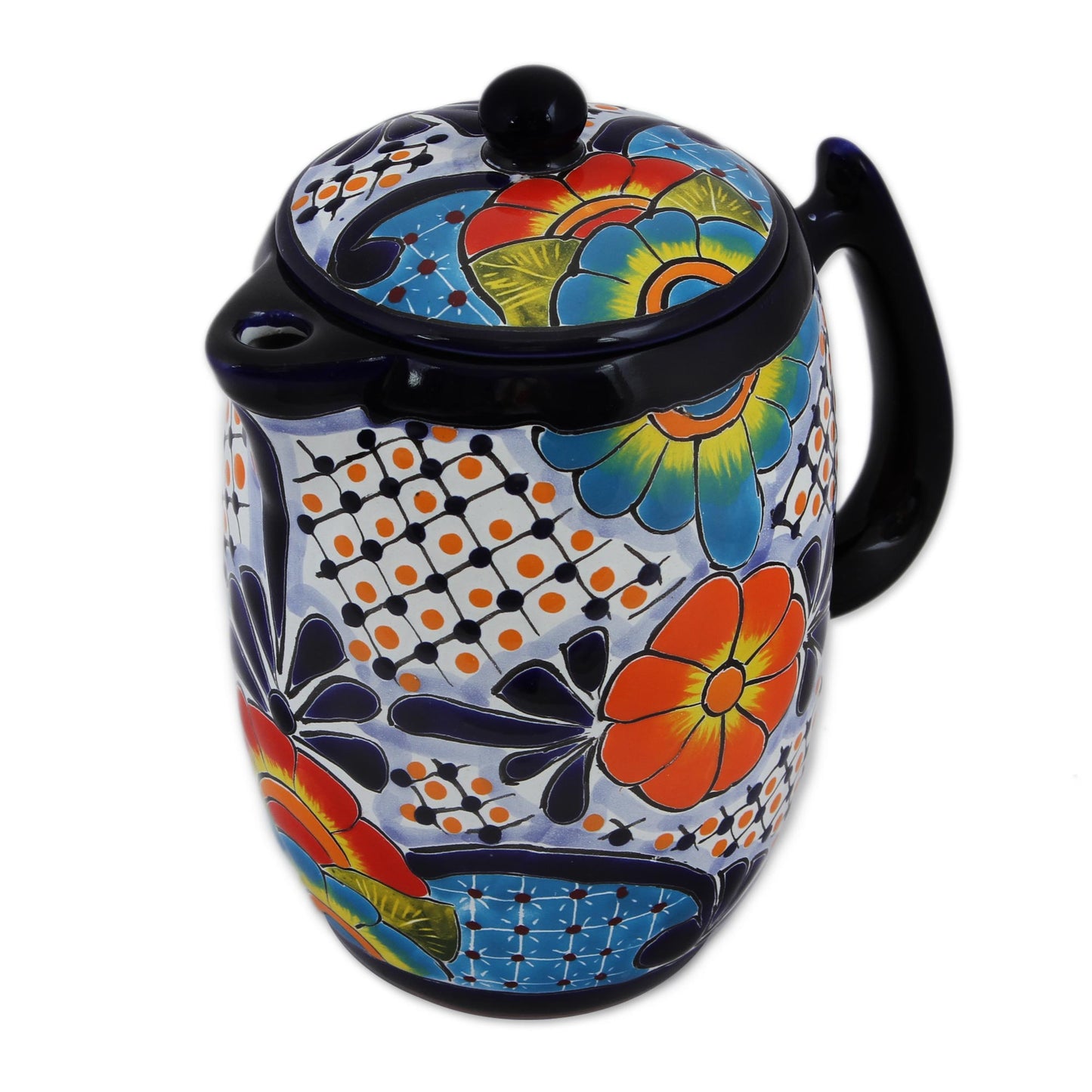 Raining Flowers Hand-Painted Talavera Style Ceramic Coffee Pot from Mexico