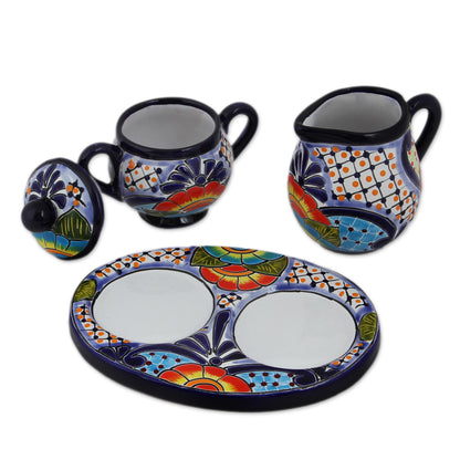 Raining Flowers Talavera Ceramic Creamer and Sugar Bowl Set (3 Pieces)