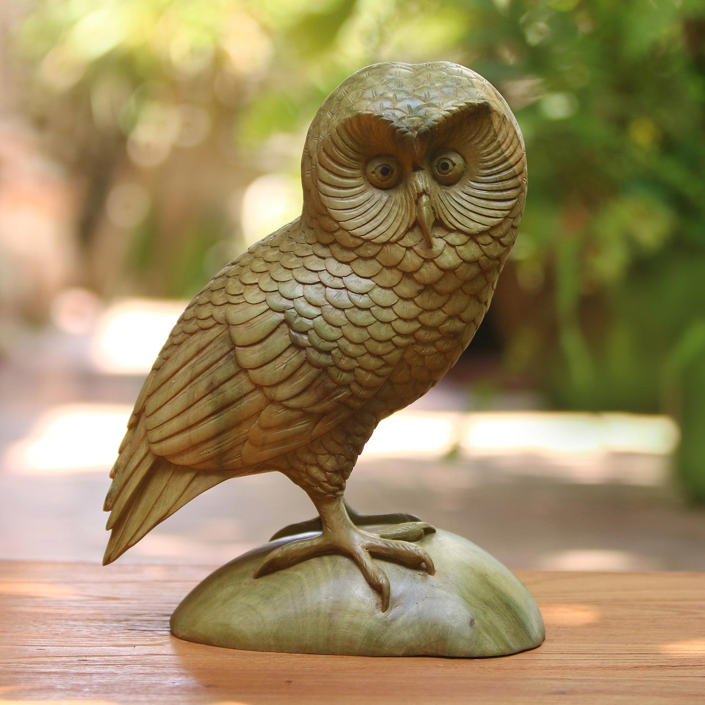 Intelligent Owl Hand-Carved Hibiscus Wood Owl Sculpture from Bali