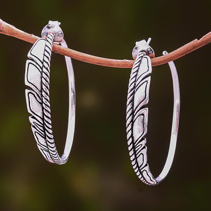 Lovely Textures Patterned Sterling Silver Half-Hoop Earrings from Bali