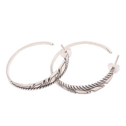 Lovely Textures Patterned Sterling Silver Half-Hoop Earrings from Bali