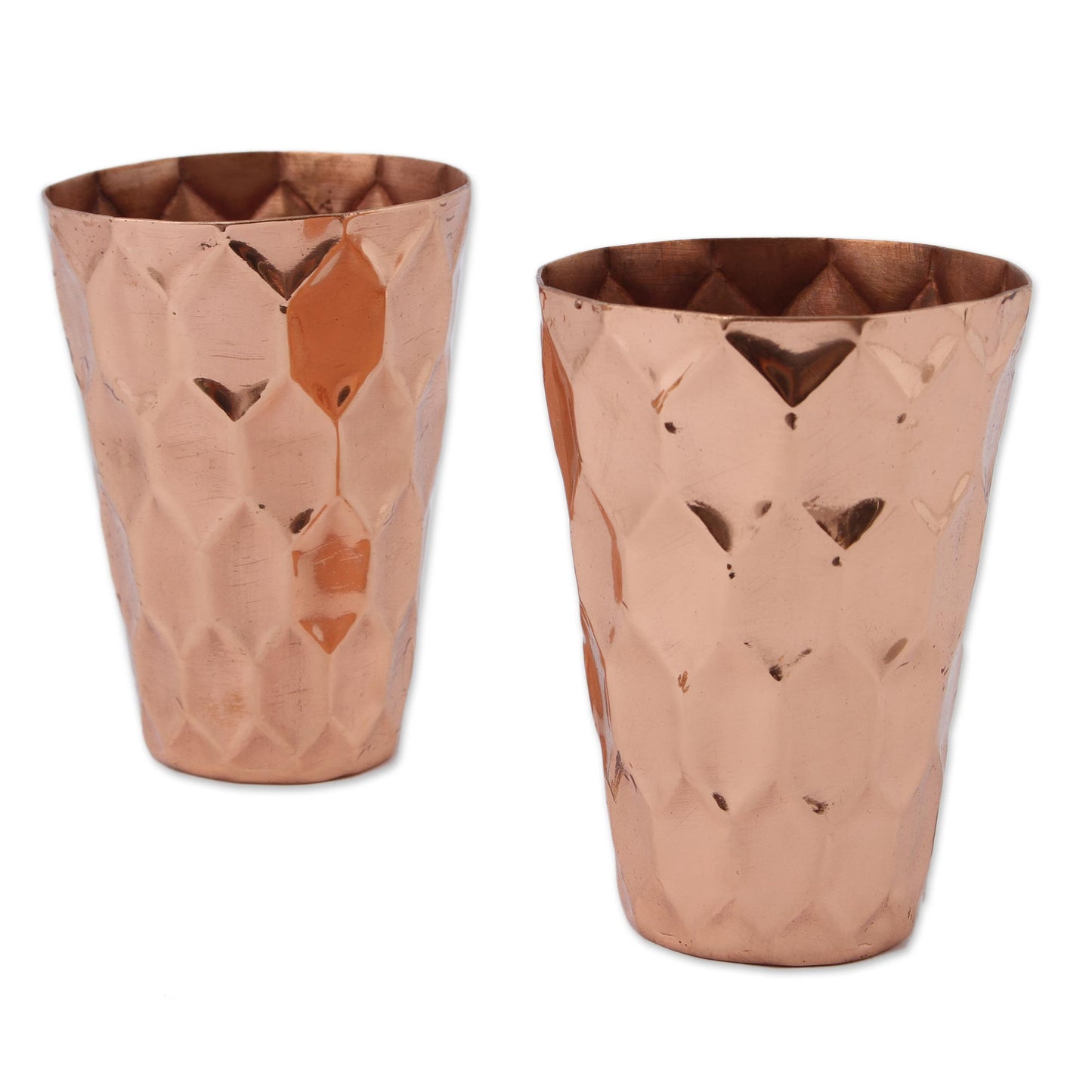 Hexagon Gleam Hexagon Pattern Copper Tumblers from Mexico (Pair)