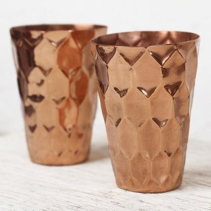 Hexagon Gleam Hexagon Pattern Copper Tumblers from Mexico (Pair)