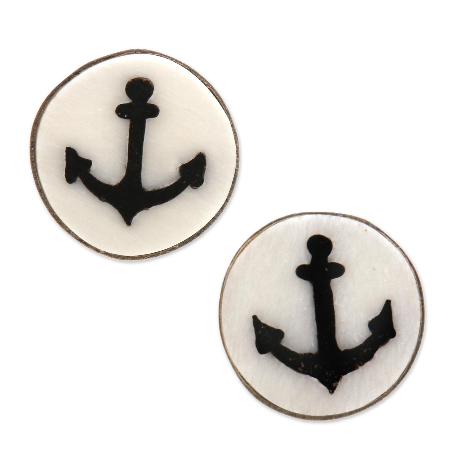 Black Anchor Anchor Motif Bone Stud Earrings from Bali