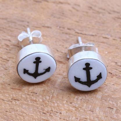 Black Anchor Anchor Motif Bone Stud Earrings from Bali