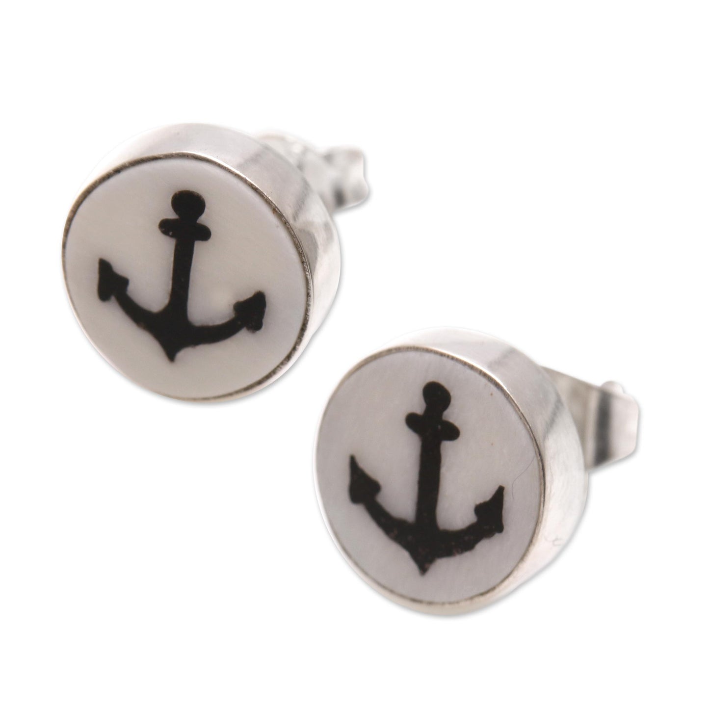 Black Anchor Anchor Motif Bone Stud Earrings from Bali