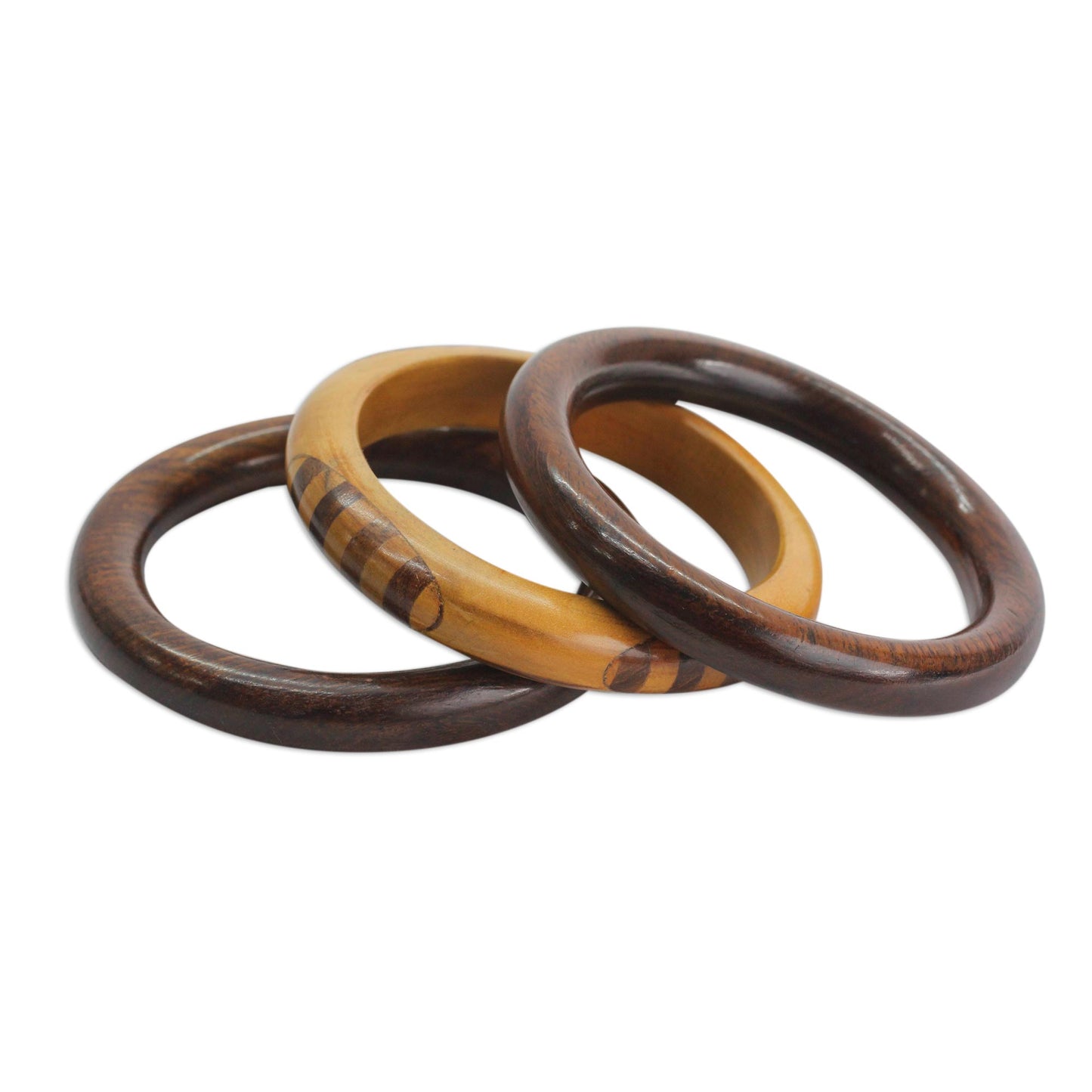 Chic Combination Handmade Mango Wood Bangle Bracelets from India (Set of 3)