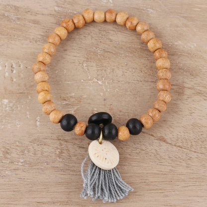 Blissful Bohemian Bone Beaded Stretch Bracelet from India